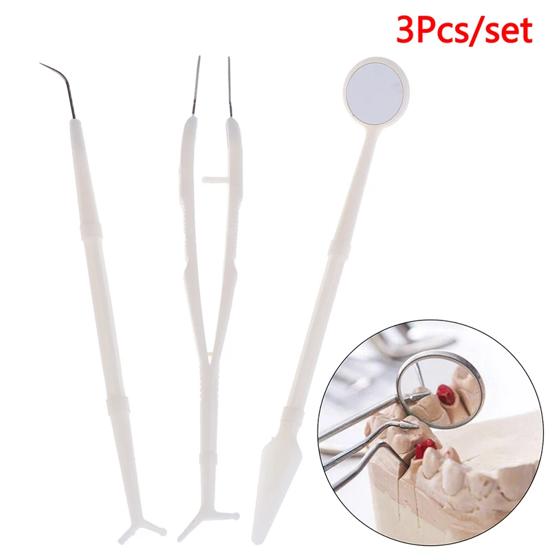 

3pcs Stainless Steel Dental Instruments Kit Dental Examination Tooth Mouth Mirror Probe Scaler Set Teeth Clean Hygiene