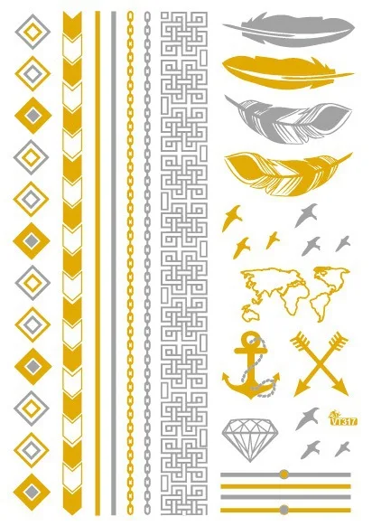 Временные татуировки бронзовые золотые серебряные на руку тело крутой браслет