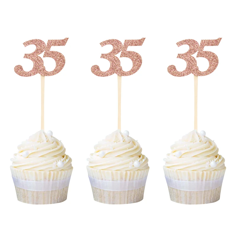 rose gold 35 12 шт. номер 30 40 50 60 для капкейка-30th 40th 50th 60th празднование Дня Рождения вечерние поставки торт фигурки жениха и невесты; дропшиппинг - Цвет: rose gold 35