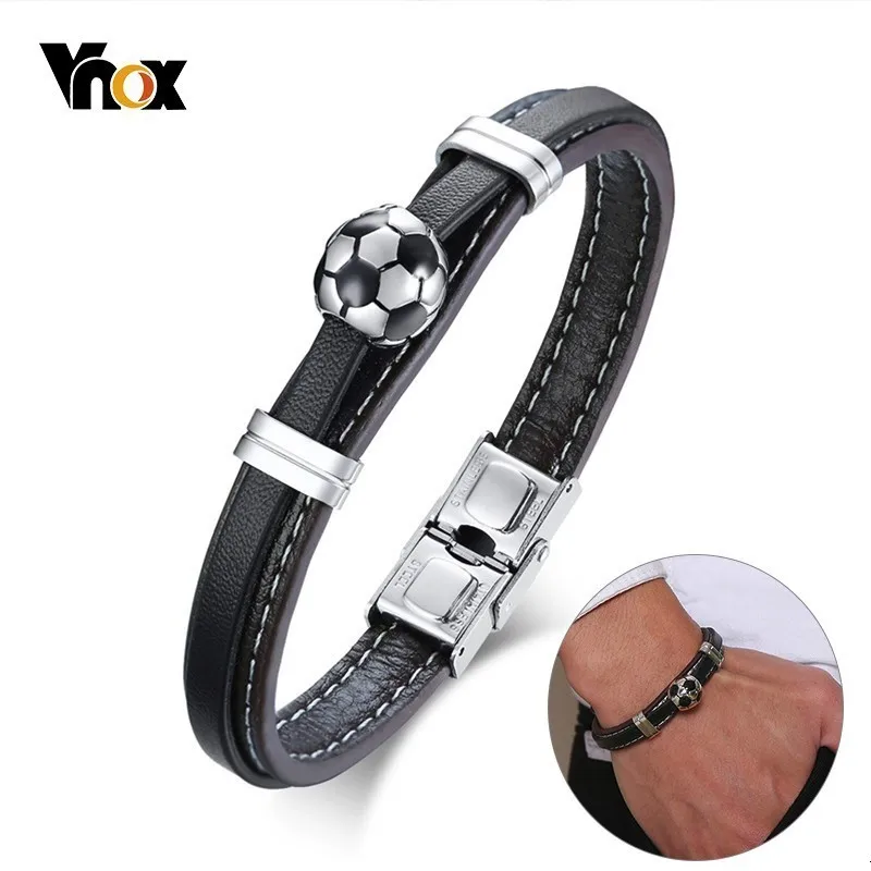 Vnox браслеты из нержавеющей стали с футбольным шармом для мужчин многослойный