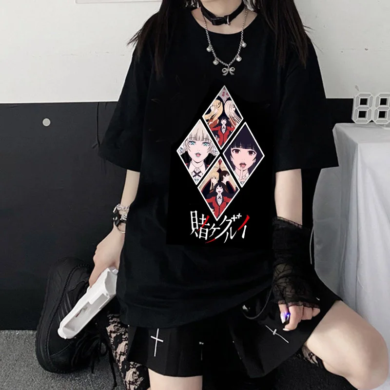 

Футболка Kakegurui из 100% хлопка с японским аниме, повседневная черная футболка с коротким рукавом для мужчин и женщин, Высококачественная футбо...