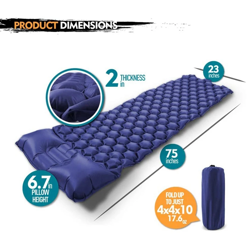 barato Esteira De Dormir Inflável Ultraleve Acampamento Colchão Almofada De Dormir à Prova Dwaterproof água Com Travesseiro Para Mochila Caminhadas Azul Escuro