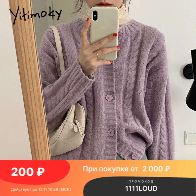 

Yitimoky, вязаный кардиган, женский теплый свитер с круглым вырезом, осень 2021, пальто с длинным рукавом, повседневные модные облегающие куртки д...