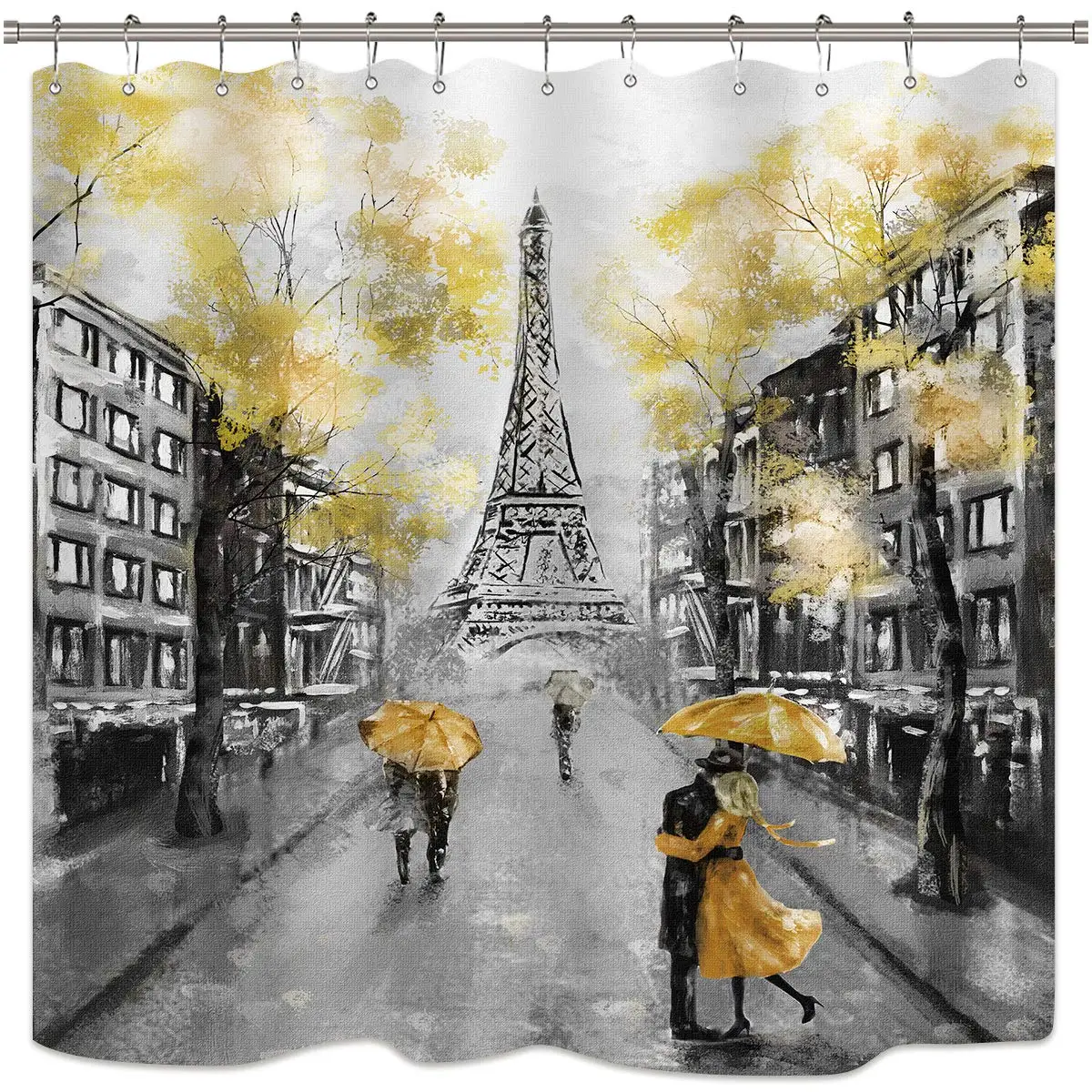 

European City Landscape France Tower Modern Couple Black Yellow Fabric Waterproof Bathroom Home Decor