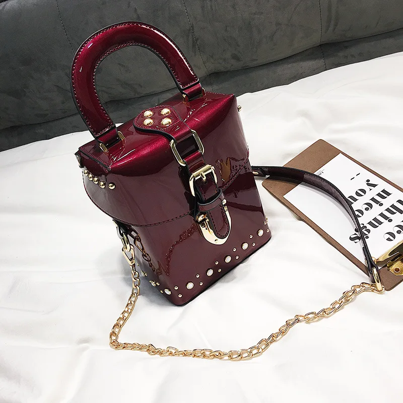 Bolsos PU Leather Crossbody Bags For Women Green rivet Shoulder Messenger Bag Lady Shopping Purses Handbags crossbody bags - Цвет: Бургундия
