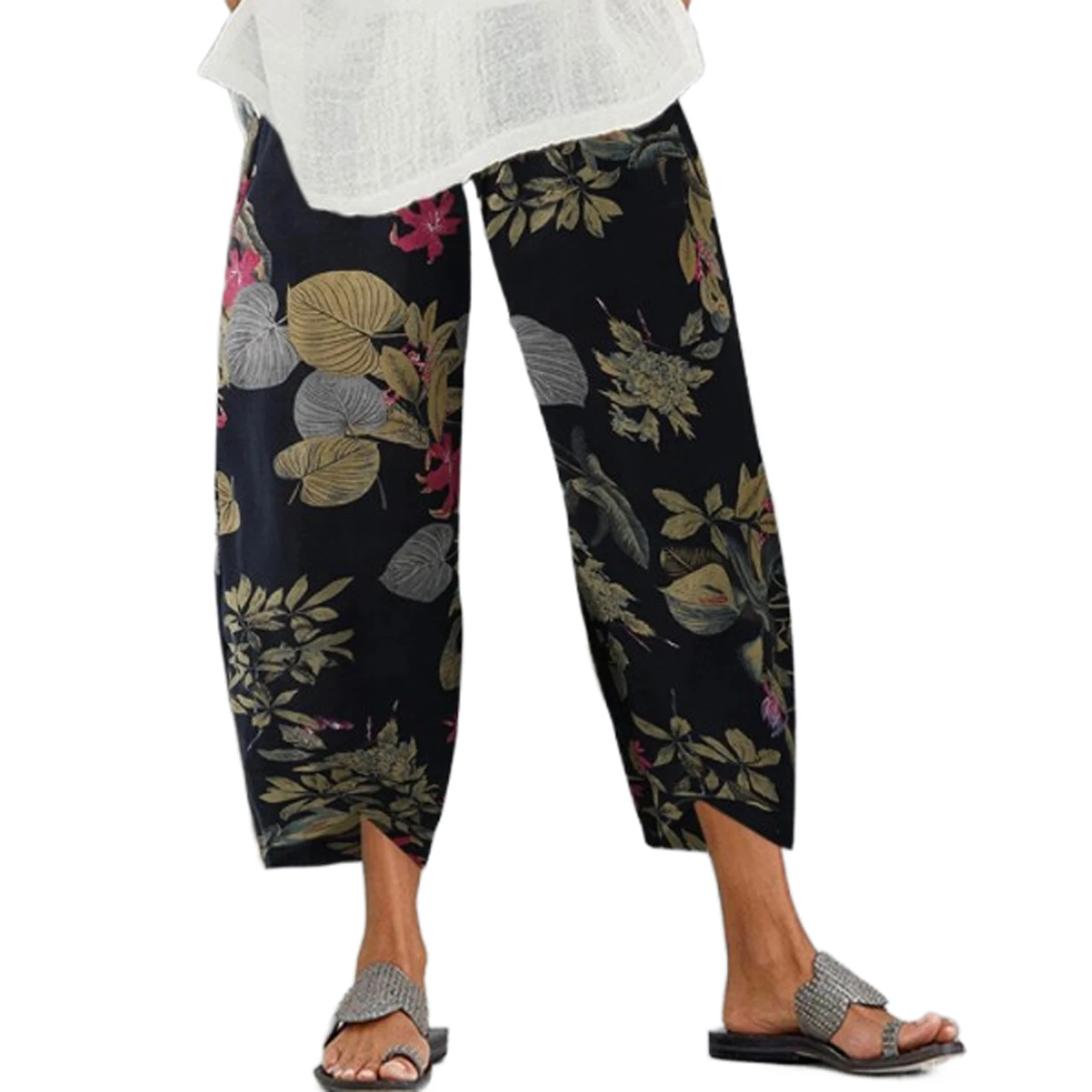 

New Arrival Stylish Women Floral Print Long Pants, Vintage Style Loose Fit Elastic Waist Trousers for Summer