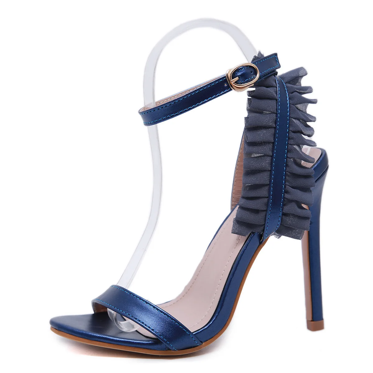 

Fashion Sandals Women High Heels Peep Toe Ruffled Designed Shoes Party Runway Buckle Strap Shoes Woman sandalias