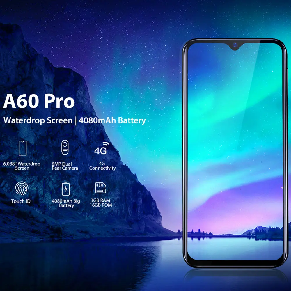 Оригинальный смартфон Blackview A60 Pro 3 ГБ + 16 MT6761V Android 9 0 экран Waterdrop 4080 мАч Touch ID 4G