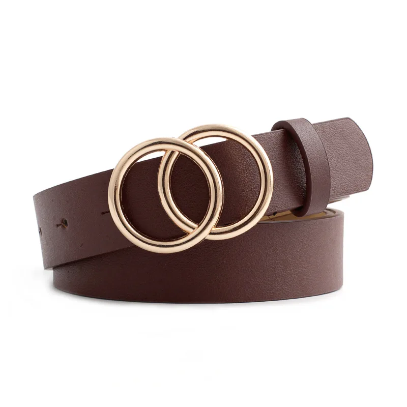 

Women Belt Soft Leather Strap Fashion Students Girl Vintage Double Round Buckle Belt