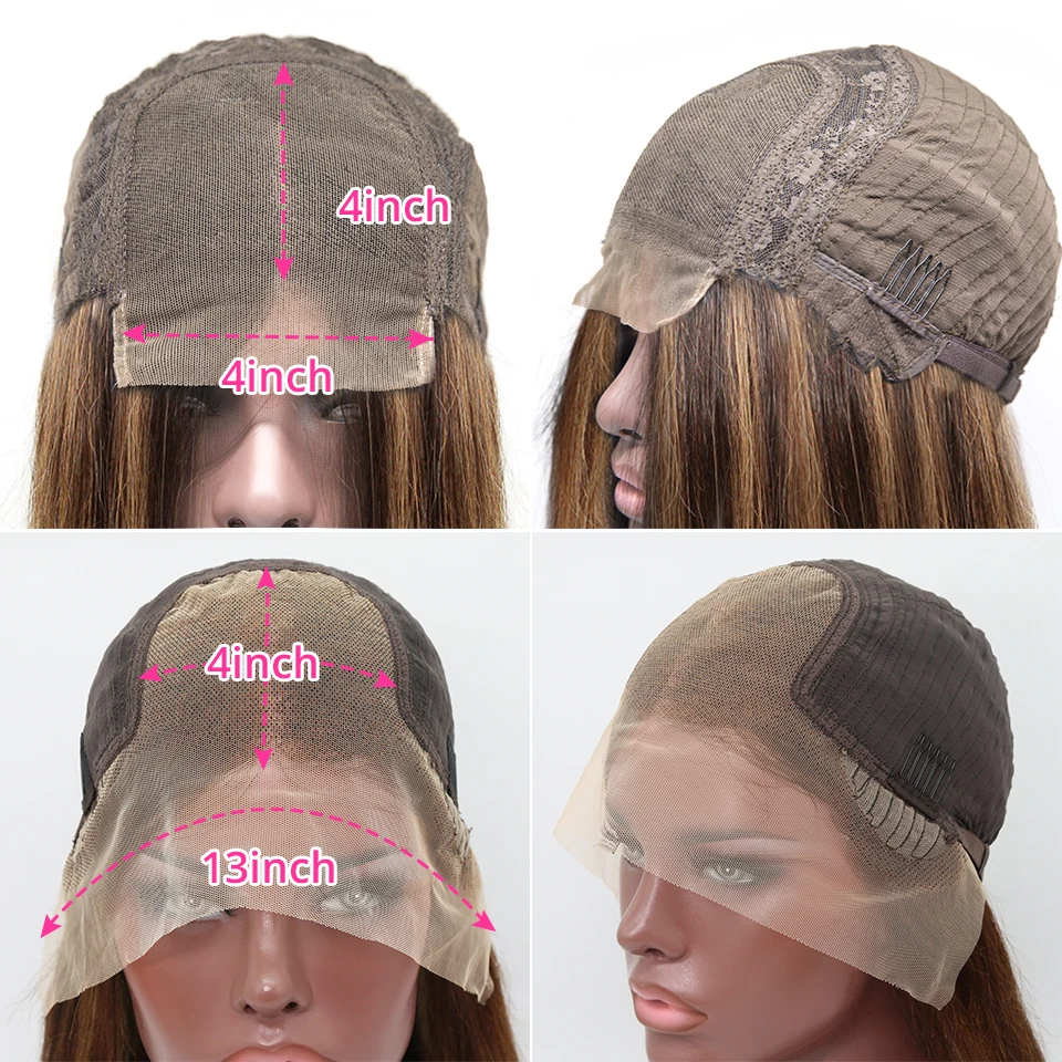 CEXXY хайлайтер парик на сетке спереди 13x4 прямые человеческие волосы парики #4/27 для