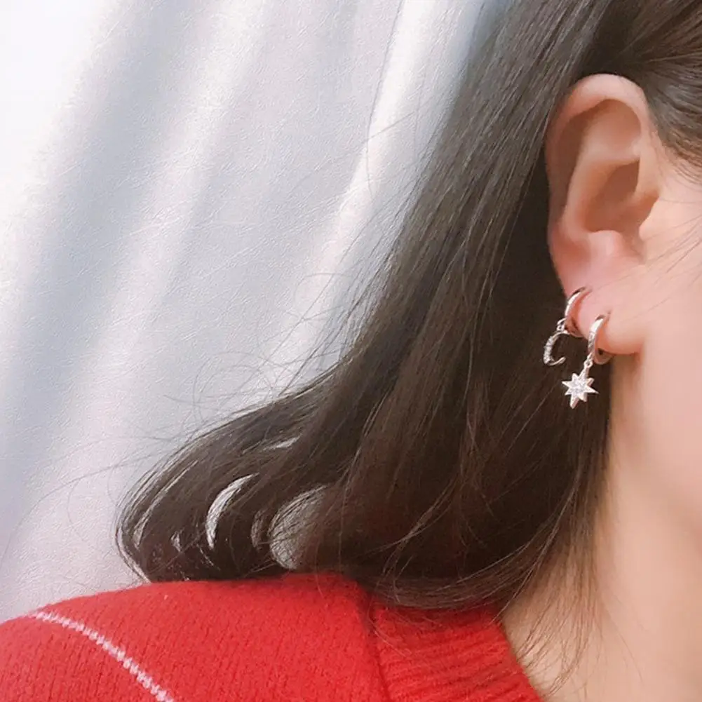

Crystal Star Fashion Drop Earrings Personality Asymmetric Women Delicate Joker Style Gift Jewelry Moon Earrings E1O8