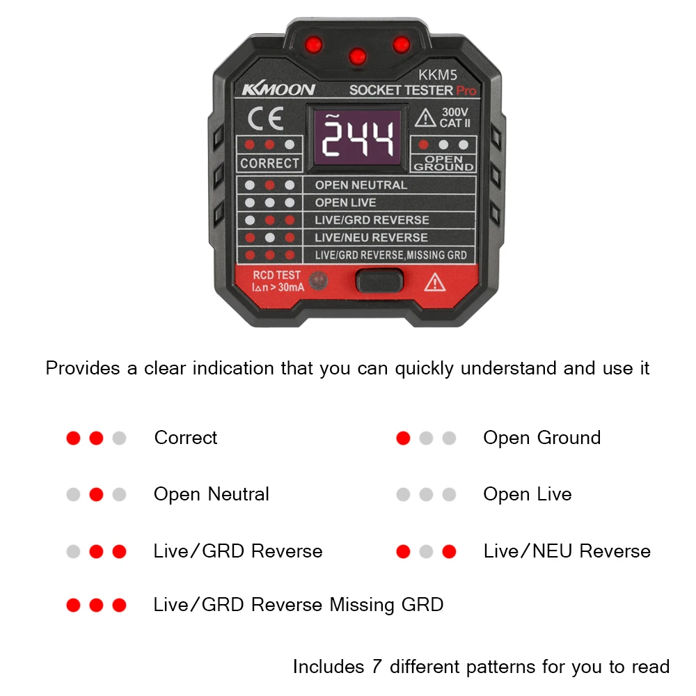 KKmoon KKM5 цифровой дисплей детектор гнезда портативная полярность напряжения тест