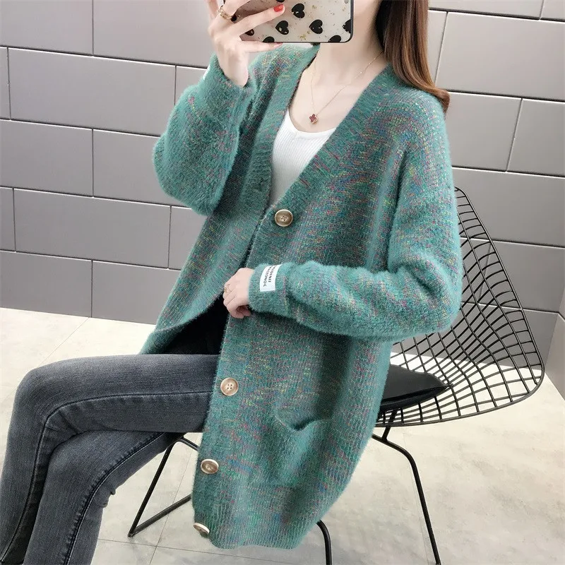 

2020 Women Long Cardigans Autumn Winter Warm Knitwear Cardigans Jacket Female Korean Long Sleeve Knitted Sweater Coat Mujer Y438