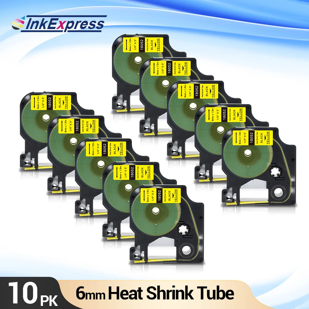 

10PK 18052 для DYMO термоусадочная трубчатая лента носорог IND промышленный клейкие ленты 6 мм лента для маркировки для DYMO носорог 4200 5200 6000 этикетир...