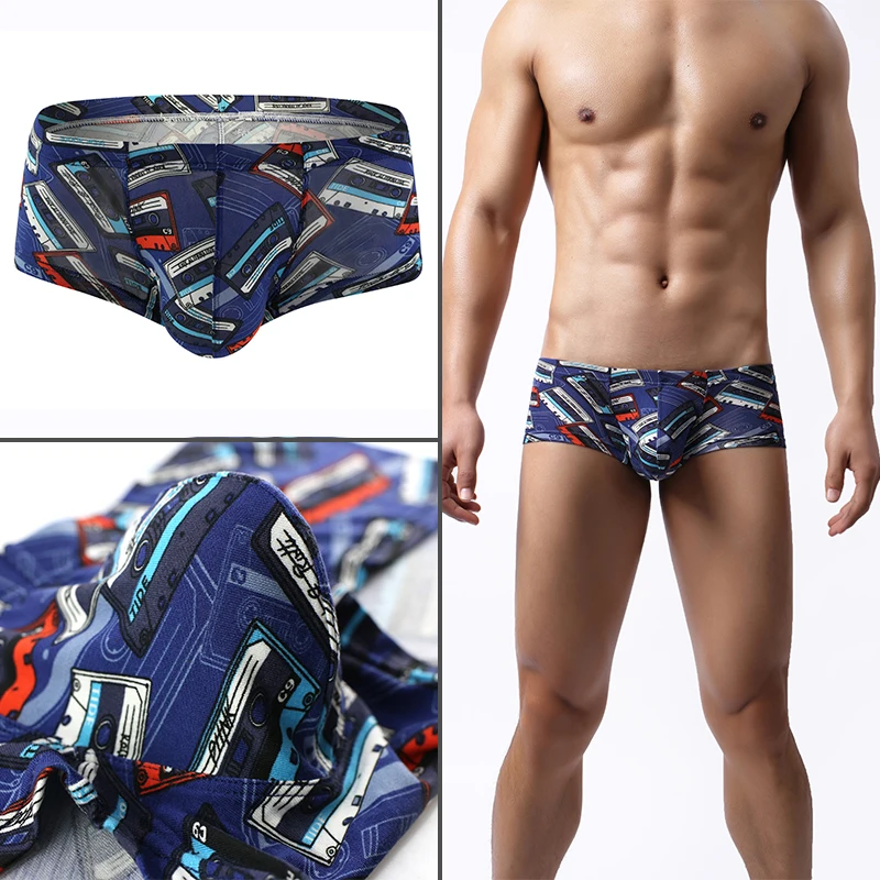 

AIIOU Fashion Men Boxer Shorts Underwear Men Blue Print Boxers Shorts Pants Comfortable Underpants Soft Breathable Male Panties