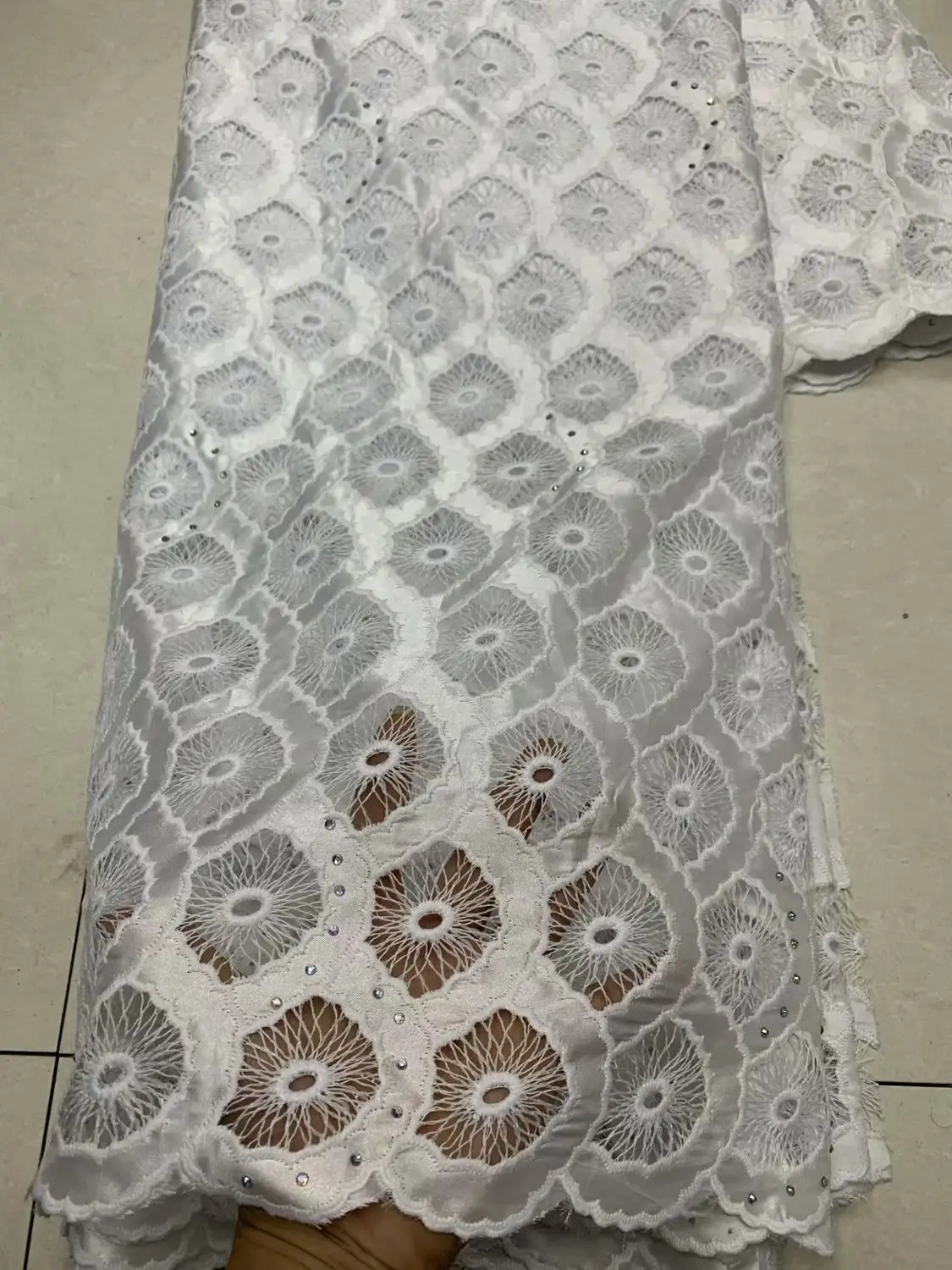 

New Cotton African Cord Lace Fabric stones Embroidery French Mesh Lace Nigerian Guipure Lace Fabric For Wedding FW1116