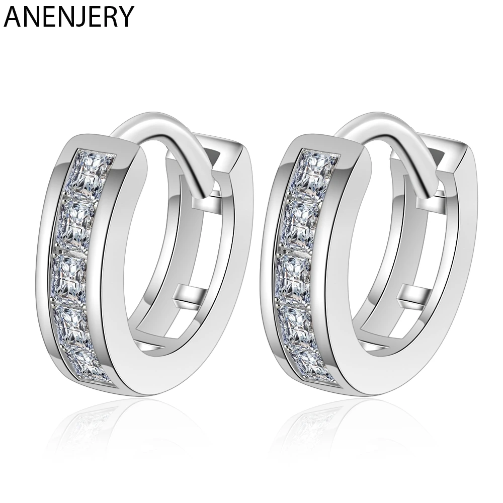ANENJERY 925 пробы серебряные однорядные кубические серьги кольца с цирконом серьгами