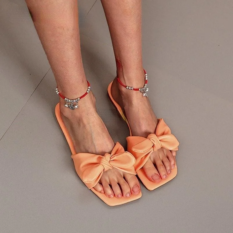 

2021 Hot New Women's Summer Slippers Butterfly Knot Female Flats Beach Outdoor Slip on Zapatillas Mujer Casa Sapatos Femininos