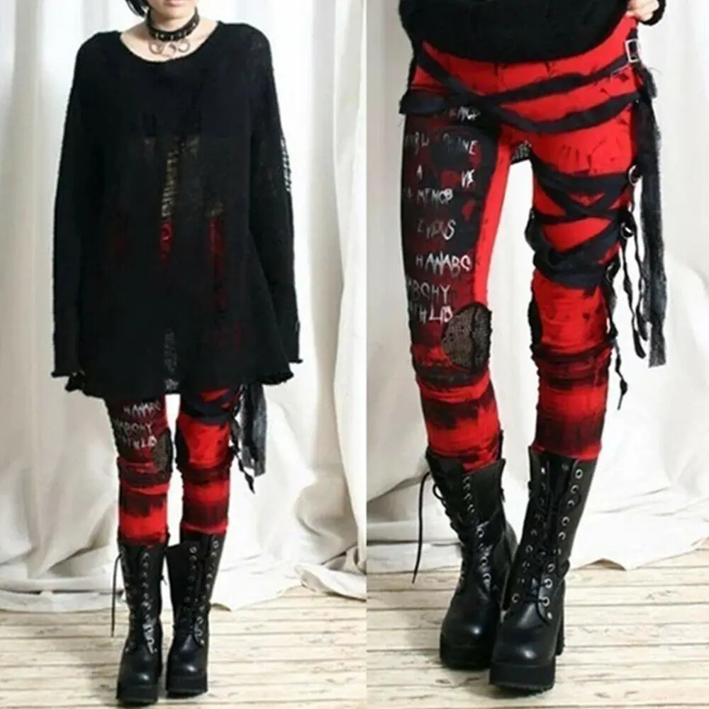 

Women Gothic Steam Punk Leggings High Waist Skinny Halloween Party Pants Trouser