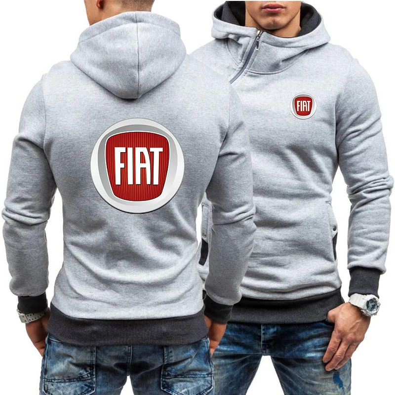 

2020 Spring Autumn new Men's Hoodie fiat Car Logo Print Casual Diagonal zipper Sweatshirts Man Hoody Clothing men A01