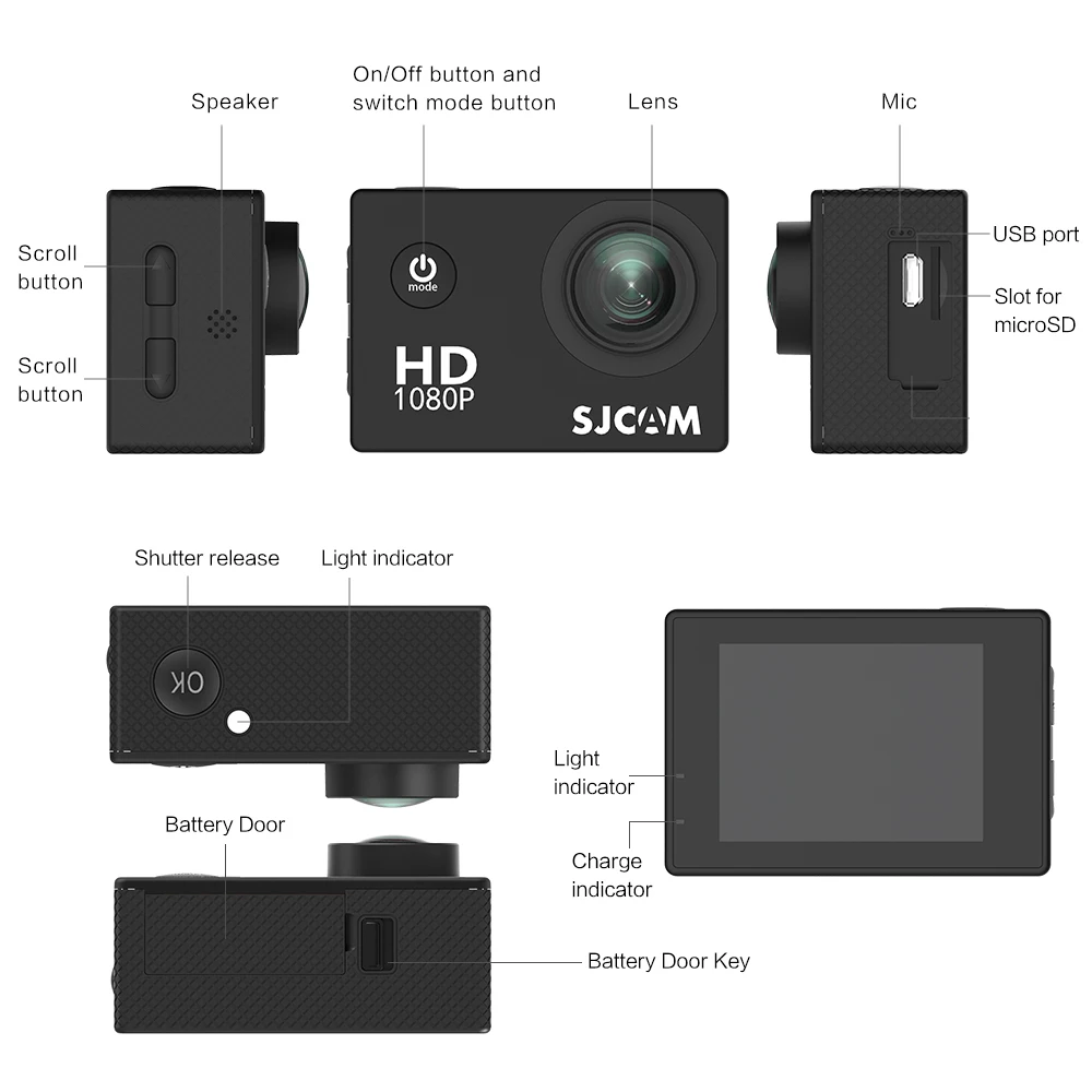 Оригинальная Экшн камера SJCAM SJ4000 Спортивная DV 1080P Full HD 2 0 дюйма экран для дайвинга
