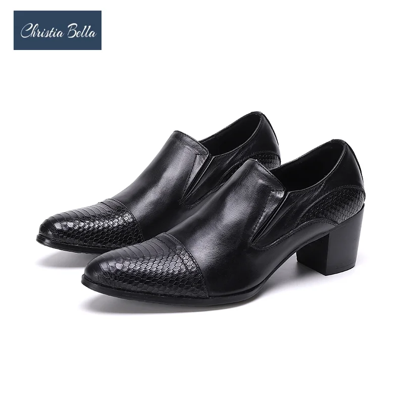 

Christia Bella Fashion Genuine Leather Men Dress Shoes Increase Height Business Office Shoes Plus Size Formal Brogue Shoes Man