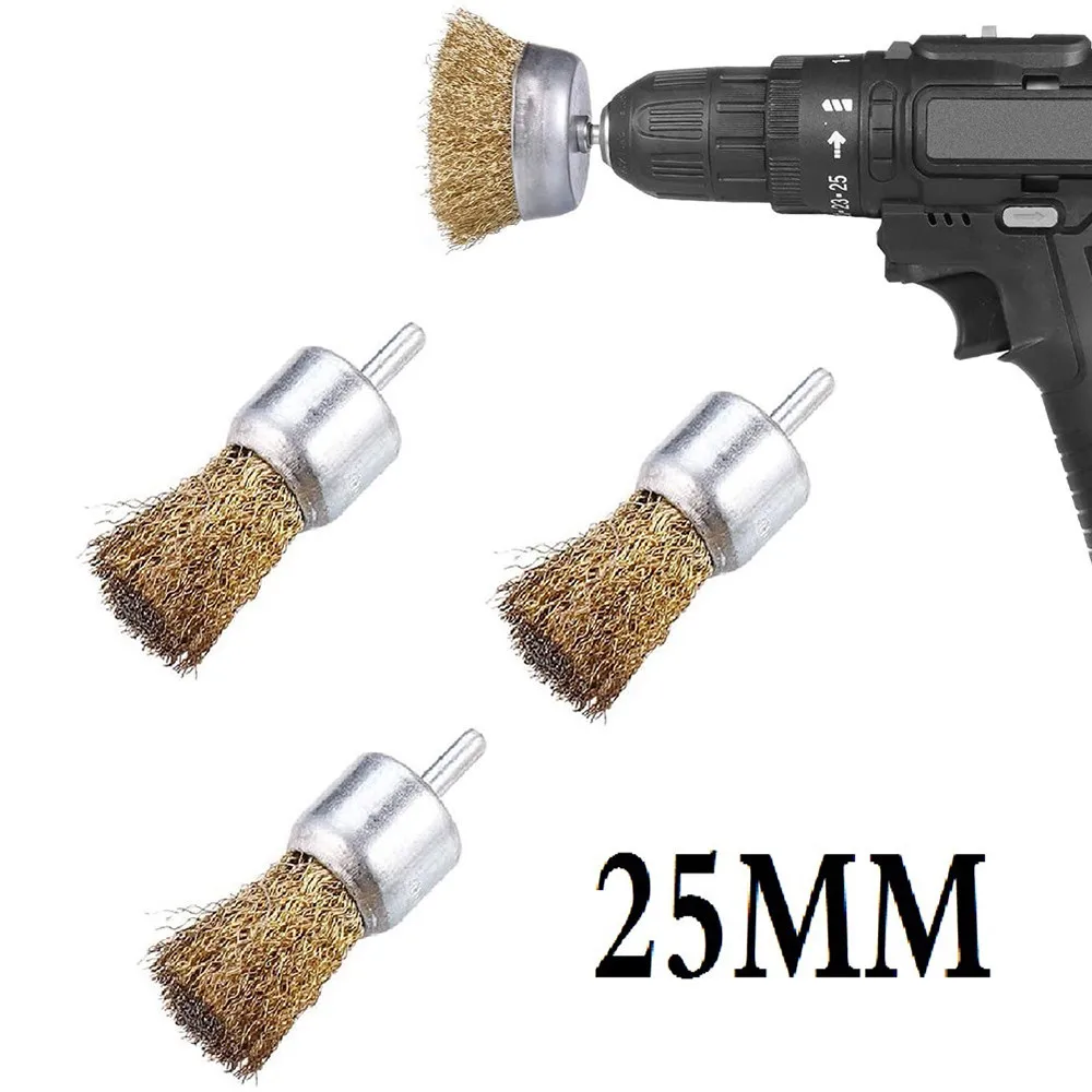 

25mm Brass Wire Brush 3pcs End Wire Brushes Crimp Cup Set For Drill Rust Removal Tool Kit