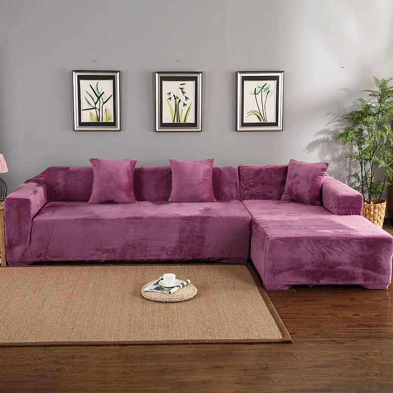 Light Purple Бархатные 2 шт. Чехлы для углового дивана гостиной L образный диванчик чехол шезлонг угловой Диванный чехол эластичный стрейч - Цвет: Light Purple