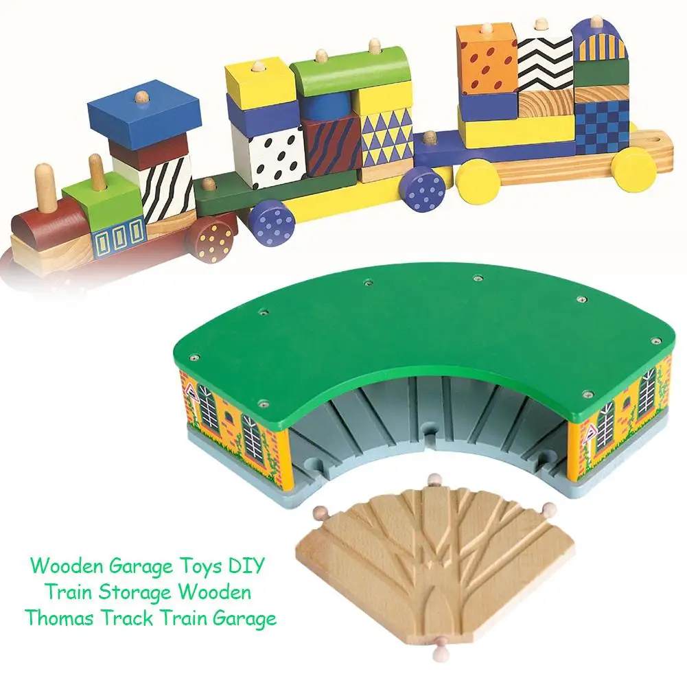 5 Way Wood Station Green Garage Wood Railway Station Track Train Slot Railway Accessories Toy For Kids Gift Fit Thomas Brio Ika