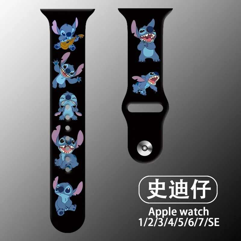 Ремешок для наручных часов Disney Stitch классный мультяшный браслет Apple Watch Band 44 40 45 41 38