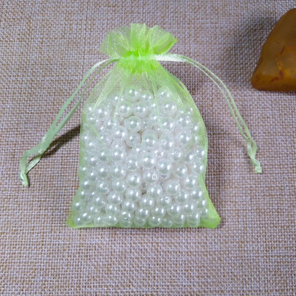 light green 500 шт. мешочек для ювелирных изделий на шнурке, 5x7 7x9 9x12 10x15 см, сумки из органзы, Свадебная Упаковка, подарочный пакет, вечерние сумки для украшений - Цвет: light green