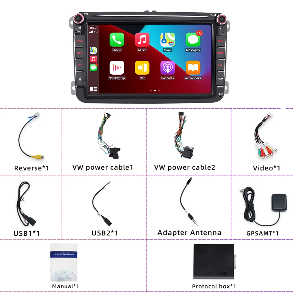 peerce 2din android 10 car radio gps stereo receiver multimedia player for volkswagenvwskodapassat b6seatoctaviapologol free global shipping