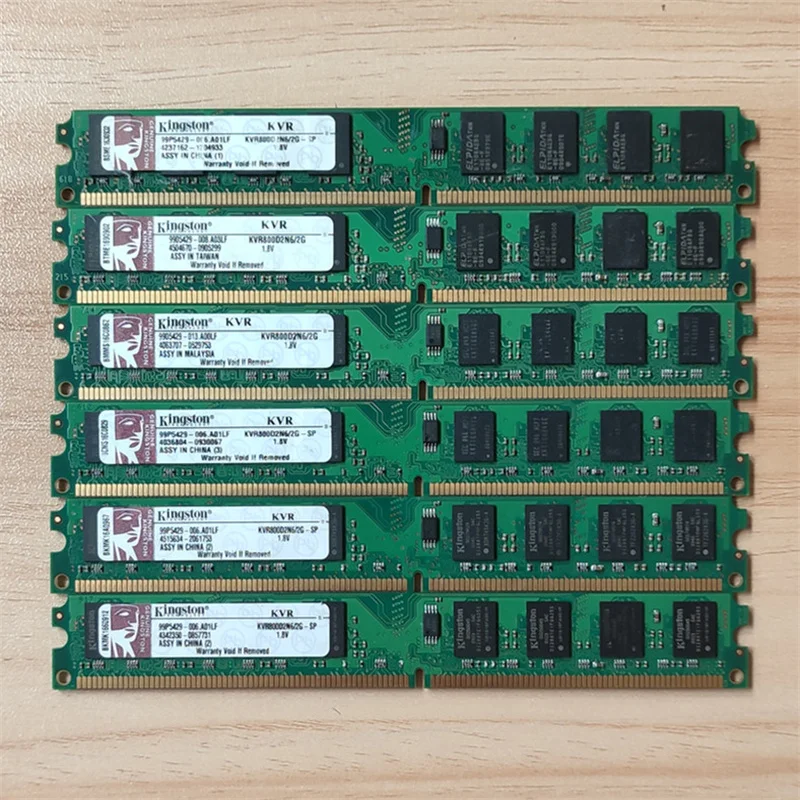 

kingston used memoria DDR2 RAM 2GB 800MHz PC2-6400 Used KVR8002N6/2GB rams 1.8V for desktop memory 2gb 1pcs