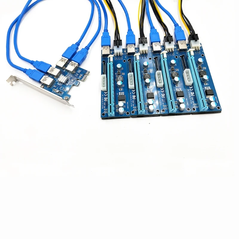 

PCI-E To USB Riser Board 1 To 4 4-port Adapter PCI-E to USB Pcie Card Extender Port Multiplier Card Mining Accessory