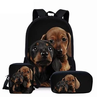 3pcs schoolbag for girls boys cute 3d dachshund dog print school bag children kids book bags primary student bookbags bagpack