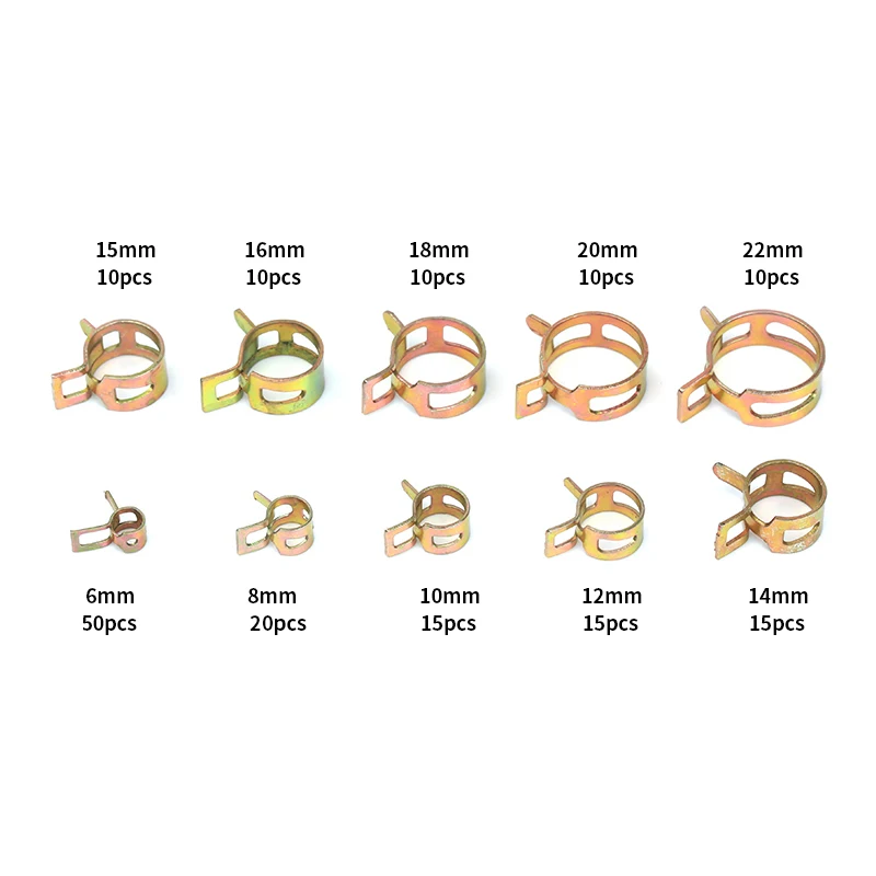 165PCS 6-22mm Zinc Plated Spring Clip Fuel Line Hose Water Pipe Air Tube Clamps Fastener |