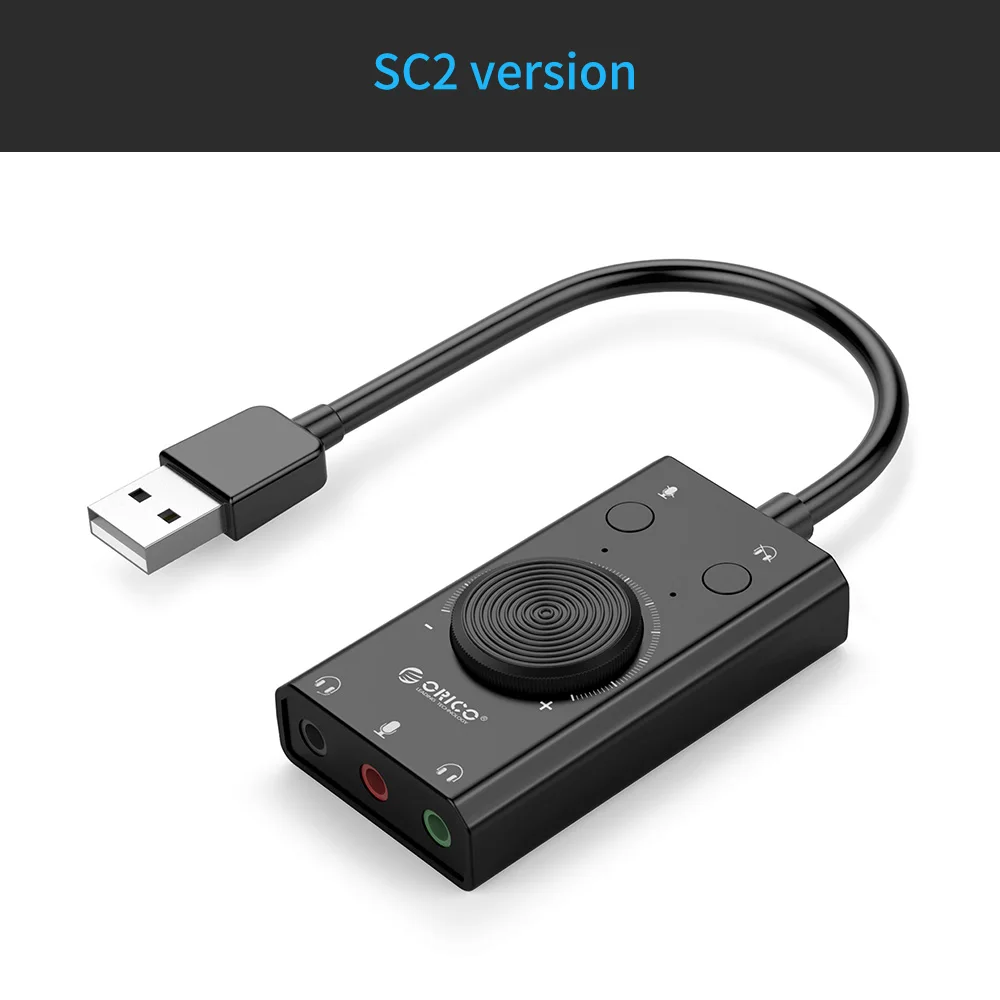 SC2 ORICO, внешняя USB звуковая карта, стерео микрофон, динамик, гарнитура, аудио разъем, 3,5 мм, кабель, адаптер, отключение звука, регулировка громкости, свободный привод - Цвет: SC2