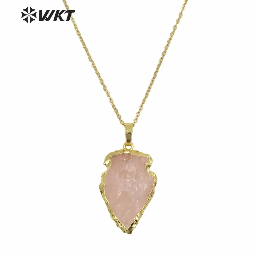 WKT прекрасное ожерелье необработанная розовая роза с 24-каратным золотым розовым