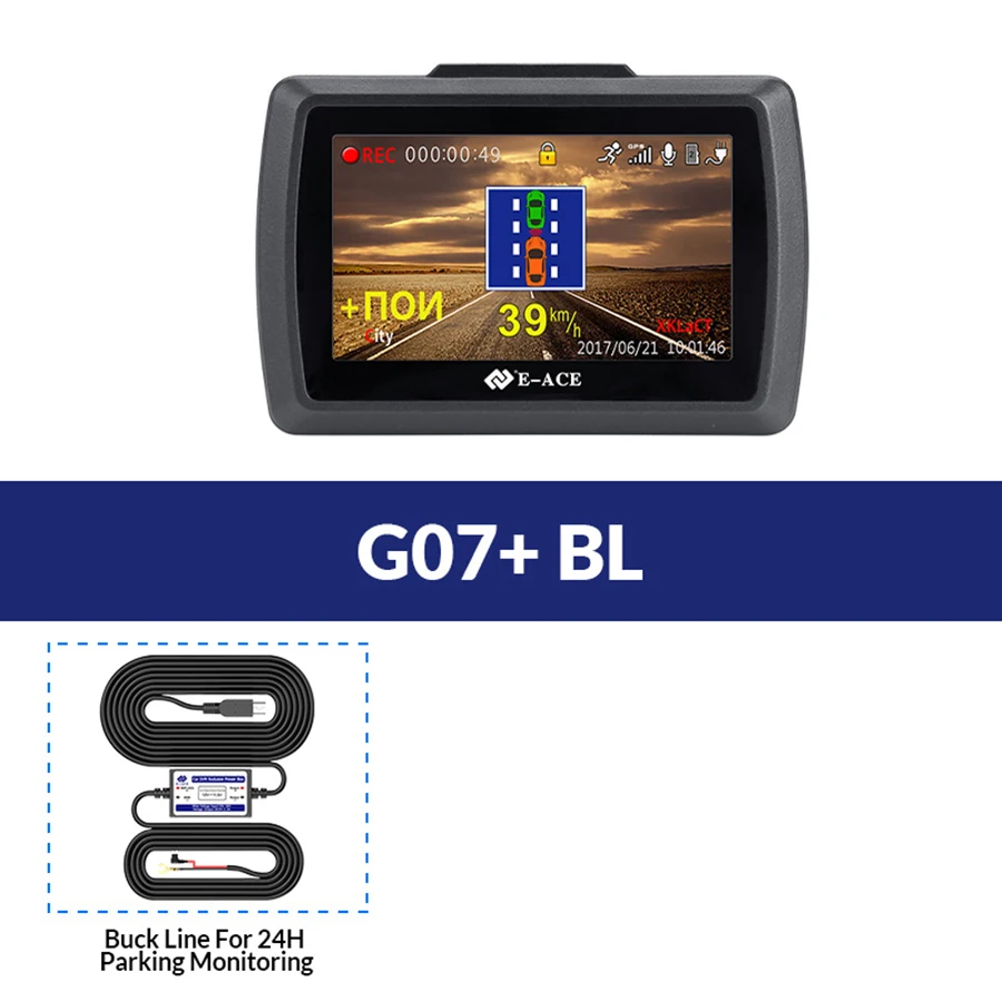 G07 - BL E-ACE G07 3 в 1 Автомобильный видеорегистратор Dashcam 3,0 дюймов HD 1296P Dash Cam Антирадары gps авторегистратор видео Регистраторы тире Камера dvr' ы - Название цвета: G07 - BL
