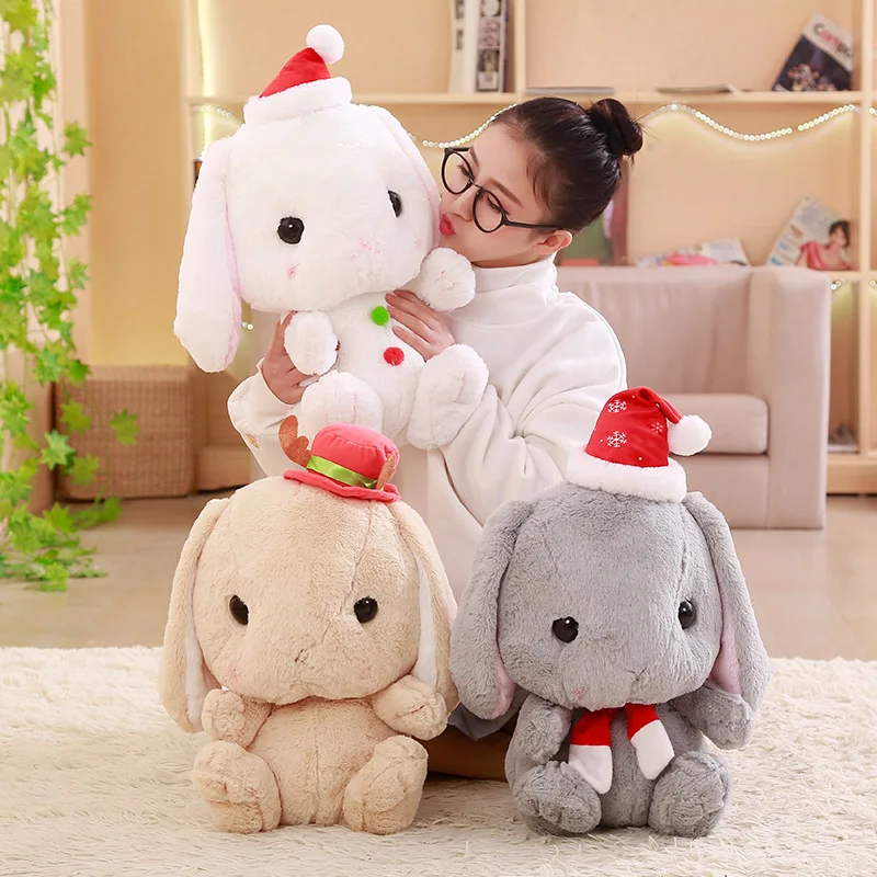 

Cute Soft Lop Rabbit Pink Stuffed Rabbit in Red Hat Gift Plush Doll Toy