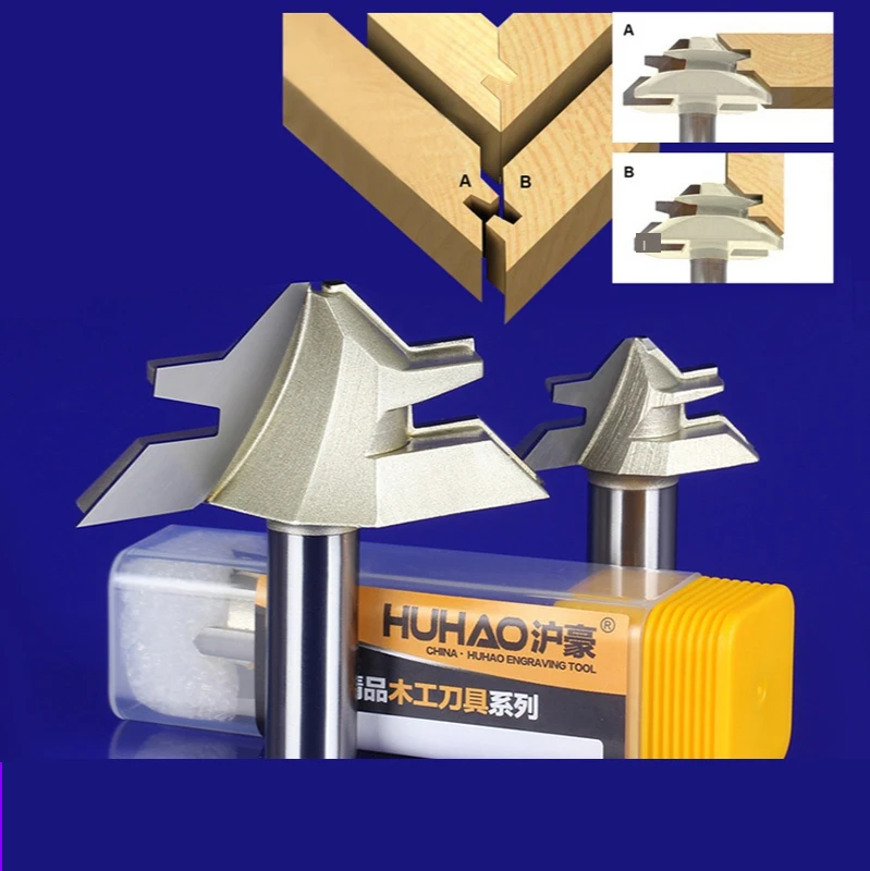 

1Pc 45 Degree Lock Miter Router Bit 8Inch Shank Woodworking Tenon Milling Cutter Tool Drilling Milling For Wood Carbide Alloy