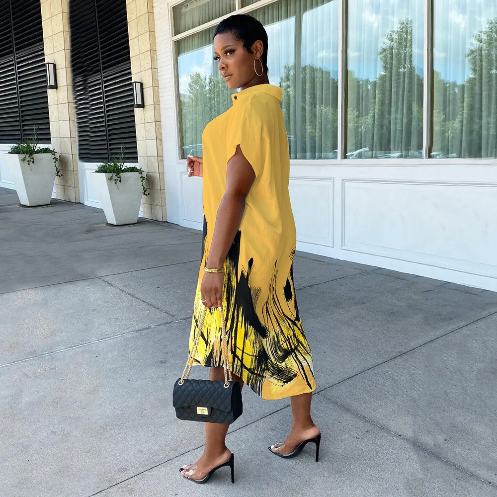 

women long sheer shirt-dress fashion printed casual boho dresses