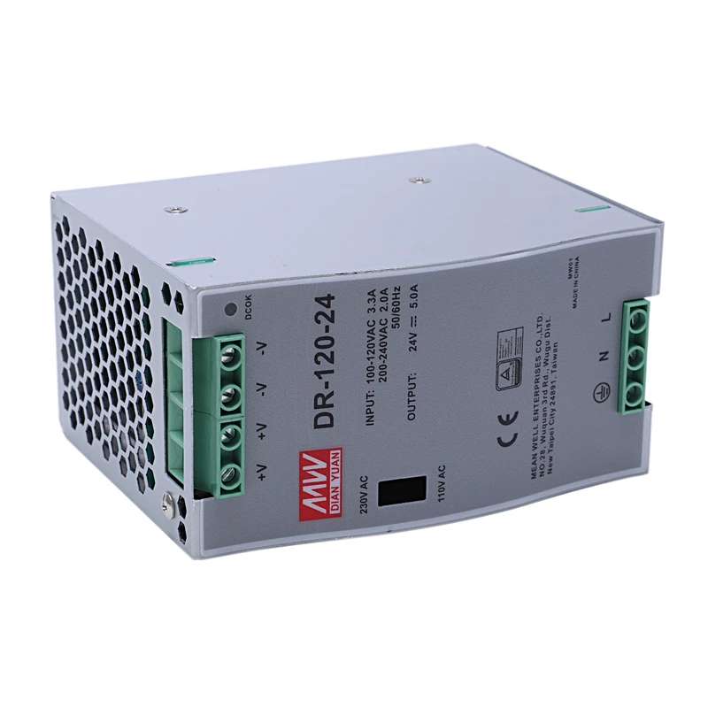 DR-120-24 120 Вт промышленный рельсовый источник питания 24V5A импульсный монтаж |