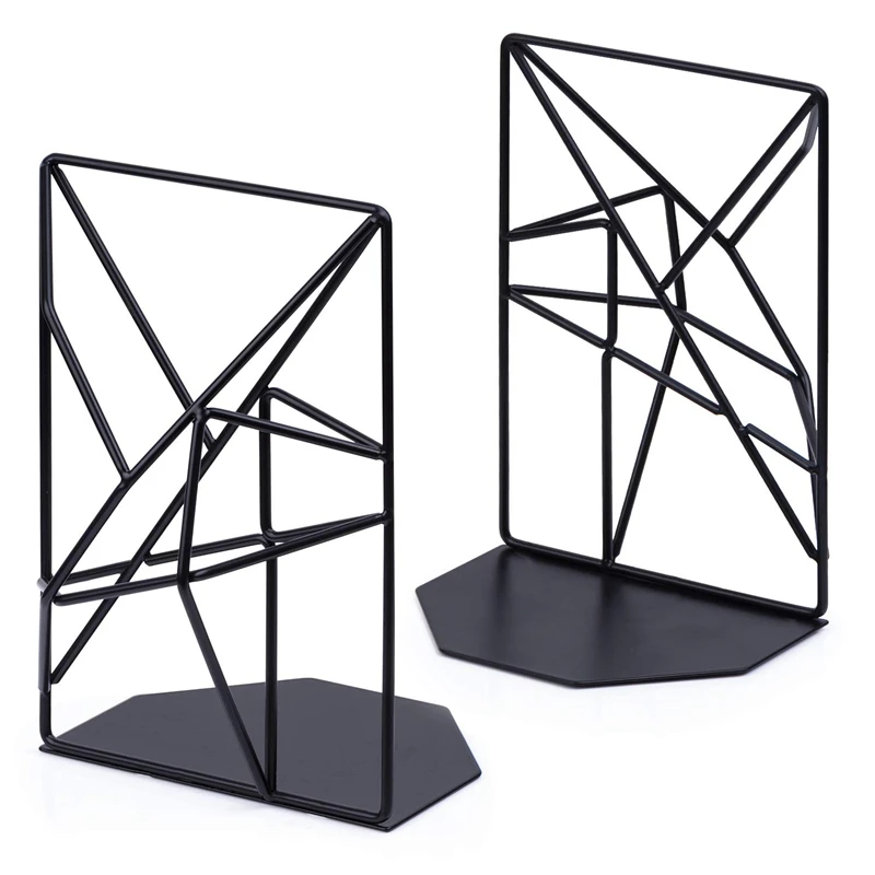 

Bookends Black,Decorative Metal Book Ends Supports for Shelves,Unique Geometric Design for Shelves,Kitchen Cookbooks,Decorative