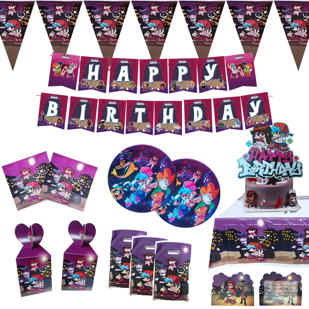 

Friday Night Funkin Game Theme Boys Party Supplies Tableware Set Paper Cup Plate Banner Balloon Cake Topper Birthday Decorations