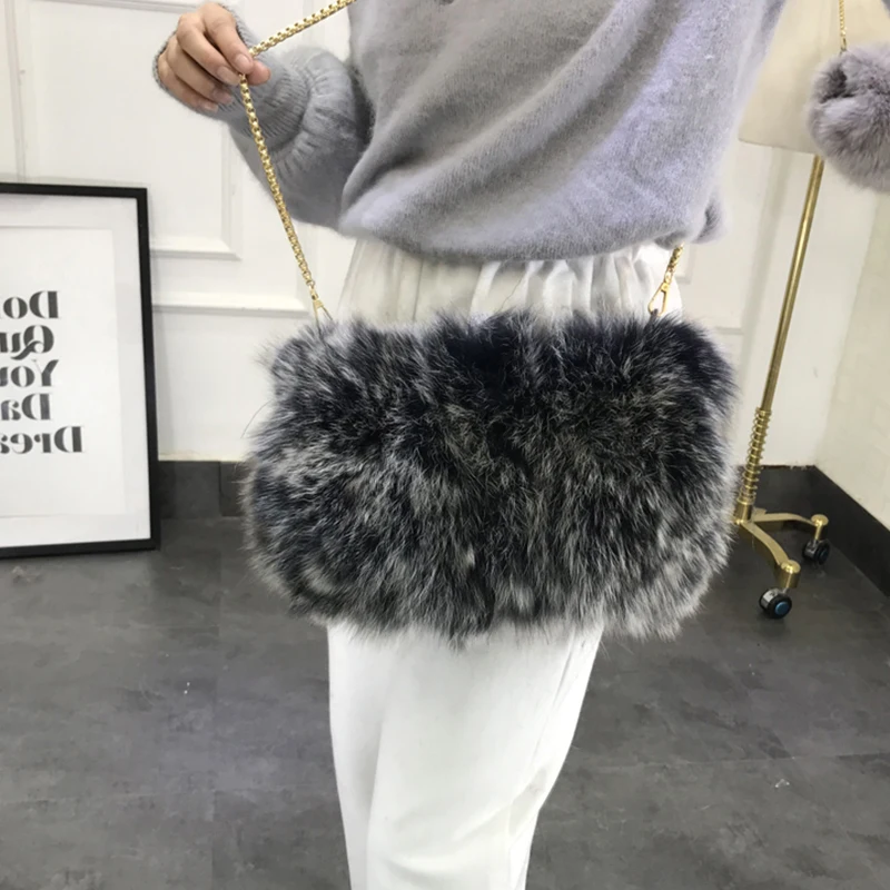 

Women Fur bag Crossbody Bag Large Capacity Winter Casual Fashion Women's bag Real Fox Fur Shoulder Bag