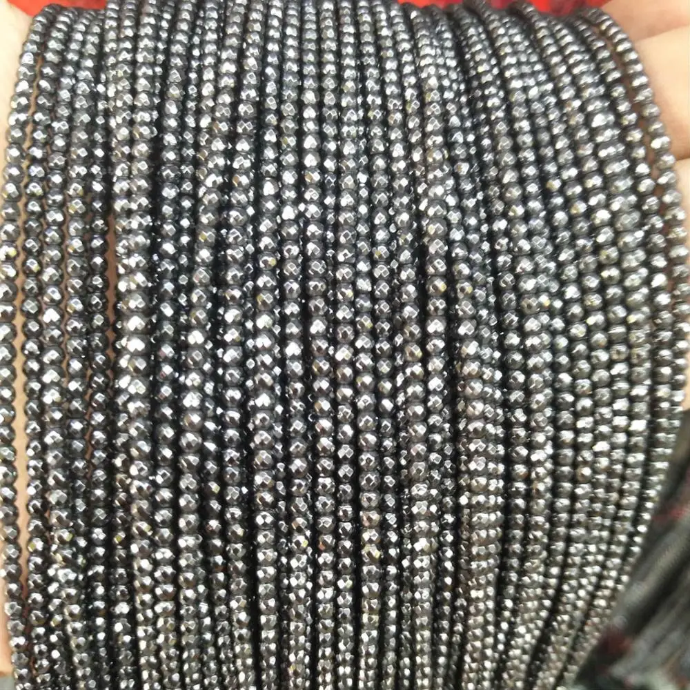 Black Hematite Граненые 2 мм бусины из натурального камня розовый кристалл кварца лазурит Агаты драгоценные камни бусины для самостоятельного изготовления ювелирных изделий браслет ожерелье - Цвет: Black Hematite