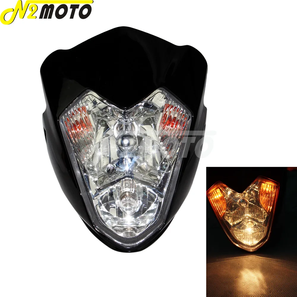 

Фара для мотоцикла, черная в сборе, передняя фара, универсальная фара для Honda CB Grom, Kawasaki, Yamaha, Suzuki, уличный велосипед