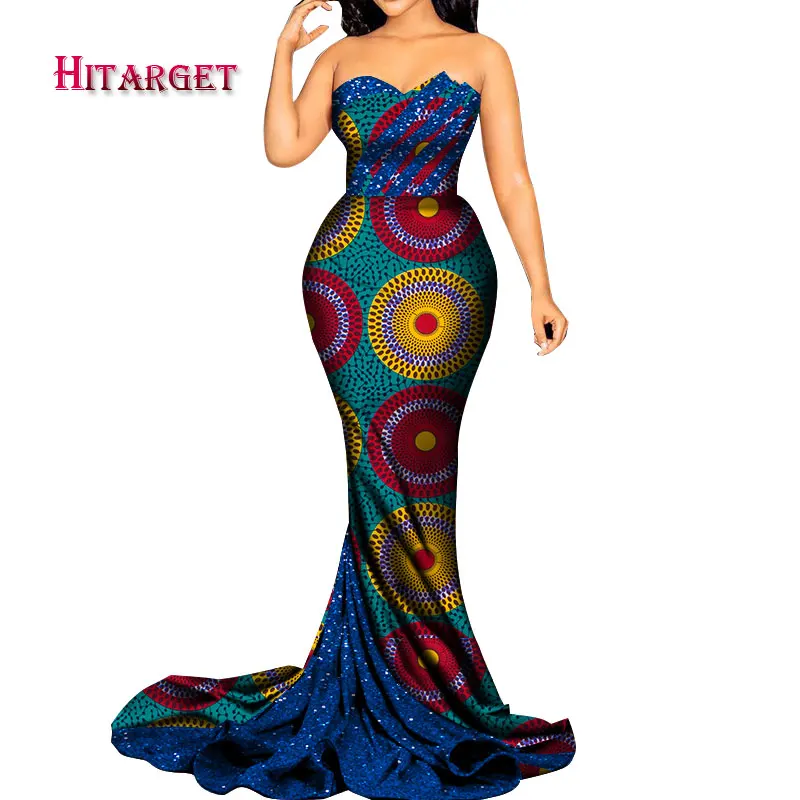 

African Dresses for Women Strapless Long Robe Lady's Evening Gowns Ankara Fashion Dashiki Party Attire Bazin Riche Costume WY355