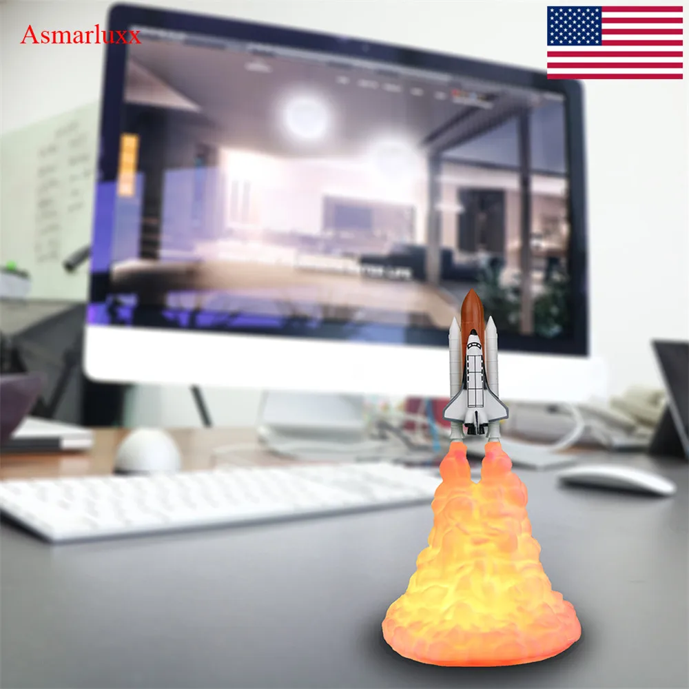 3D печать космический челнок лампа лампы в виде Луны Ночной светильник светодиодный для детей Детская спальня креативная ракетная лампа для Хэллоуина подарок